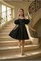 Girl's Strap Black Balloon Sleeve Monorail Fabric Evening Dress 11-15 Years