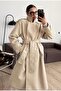 Beige Lined Belted Windproof Leather Coat - 2
