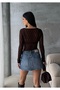 Women's Brown Boat Neck Stretch Fabric Lace Blouse - 6