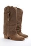 Camel Mink Earth Genuine Suede Studded Detail Leg Trousers Western Cowboy Boots - 2