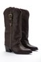 Brown Genuine Leather Studded Detail Leg Trousers Western Cowboy Boots - 2