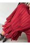 Shoulder Pad Lace Detail Tie-Up Dress Red - 5