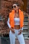 Tile stand collar elastic waist pocket short puffer vest - 6