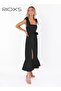 Women's Square Neck Sleevelss Split Cocktail Dress, Elegant Ruffle Hem Shoulder Straps Tie Formal Dr - 2