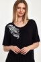 Black short sleeve midi dress with embroidered collar and pockets - 2