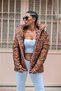 Brown Stand Collar Waterproof Printed Long Puffer Jacket - 3