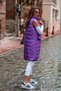 Dark Purple Stand Collar Long Puffer Vest with Pocket Detail - 5