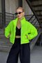 Neon green stand collar snap button zippered short puffer jacket - 6