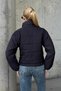 Black Stand Collar Snap Fastener Zippered Short Puffer Jacket - 5