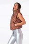 Brown Written Stand Collar Elastic Waist Short Puffer Vest - 6