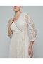 Lace Flared Dress With V-Neck And 3/4 Sleeves - 3