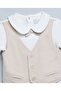 Boy's Beige Color Block Shirt And Shorts Set - 3