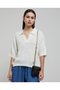 Openwork Knit Top With Shirt Collar And Short Sleeves - 4