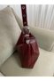 Women's Burgundy Soft Leather Shoulder Bag-Large Volume Casual Bag with Metal Buckle - 2