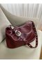 Women's Burgundy Soft Leather Shoulder Bag-Large Volume Casual Bag with Metal Buckle - 3