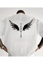 Men's Short-Sleeved White Patterned T-Shirt with Wing Design