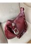 Women's Burgundy Soft Leather Shoulder Bag-Large Volume Casual Bag with Metal Buckle