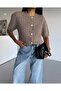 Crew Neck Cable Knit Short Sleeve Women's Knit Cardigan Textured Quality - 6