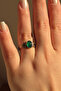 Green Agate Stone Adjustable Antique Copper Ring Natural Gemstone Handmade - 2
