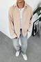 Beige Corded Fabric Velvet Relaxed Shirt - 2