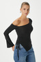 Women's Sierra Asymmetrical Cut Shoulder Detail Sandy Black Blouse - 4