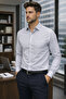 Classic Long Sleeve Wide Fit Pocketed Checkered Dot Patterned Office Style Men's Shirt