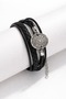 Multi-Row Black Leather Women's Bracelet with Ethnic Figures