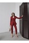 Lina V-Neck Jacket Slim Leg Trousers Set Burgundy