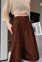 Women's Brown Palazzo Pants with Belt Buckle Detail