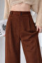 Women's Brown Palazzo Pants with Belt Buckle Detail - 2