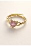 Gold Color Pink Heart Figured Stone Detailed Adjustable Ring - 2