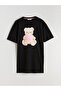 Black Crew Neck Bear Teddy Printed Women's Nightgown (S6) - 5