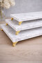 White Marble 3-Piece Presentation Set with Gold Legs, Decorative Tray, Cheese and Dessert Presentation Tray - 3