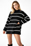Black Oversized Striped Half Fisherman Women's Knitwear Sweater