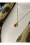 Vintage Necklace with Red Natural Stone |   Steel Engraved Stone Detailed Chain Necklace - 4