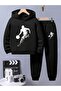 Basketball Printed Hooded Kombin Lower Upper Children's Tracksuit Set
