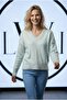 Women's Water Green Sparkling V-Neck Relaxed Fit Soft Textured Knitted Sweater - 7