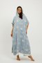 Muslin Poncho Kimono 100% Cotton Eye Patterned Jacquard Bathrobe Kaftan Dressing Gown Light Blue