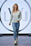 Women's Water Green Sparkling V-Neck Relaxed Fit Soft Textured Knitted Sweater - 2