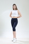 Super Quality Navy Blue Combed 100% Cotton Stretch Fabric Below Knee Capri Leggings High Waist - 3