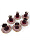 Real Gold Gilded Pink Patterned Set of 6 Glass Tea Cups - 6