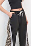 Women's Beige Double Pocket Leopard Patterned Spanish Flare Trousers - 4