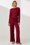 Women's Crew Neck Low Sleeve Relaxed Fit Knitted Pajama Set Functional Durable Comfortable - 3
