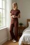 Women's Crew Neck Short Sleeve Regular Fit Floral Pajama Set Functional Stylish