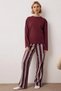 Women's Crew Neck Long Sleeve Standard Fit Striped Knitted Pajama Set Functional - 3