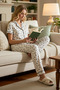Women's Shirt Collar Short Sleeve Regular Fit Pajama Set Ribbon Pattern Sports - 4