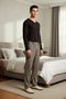 Men's V-Neck Long Sleeve Regular Fit Striped Pajama Set Functional Durable Stylish 100% Cotton - 5