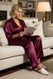 Women's V-Neck Long Sleeve Regular Fit Satin Woven Pajama Set Functional Durable Comfortable - 4