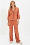 Women's Shirt Collar Three Quarter Sleeve Regular Fit Woven Pajama Set Functional Stylish - 3