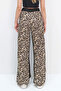 Women's Beige Double Pocket Leopard Patterned Spanish Flare Trousers - 5